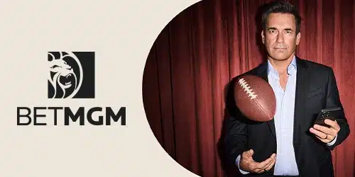 betmgm sportsbook desktop banner showing a man with a ball and the betmgm logo