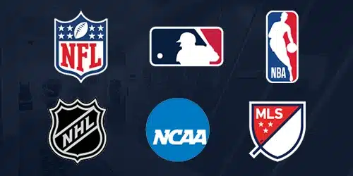 Fanatics games market banner with logos of the NFL, MLB, NBA, NHL, NCAA, and MLS